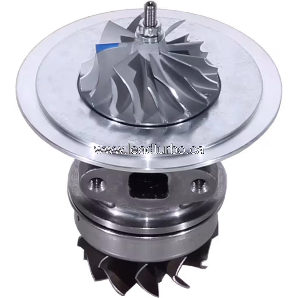 447450-0057 core top view showing black compressor wheel and cast housing