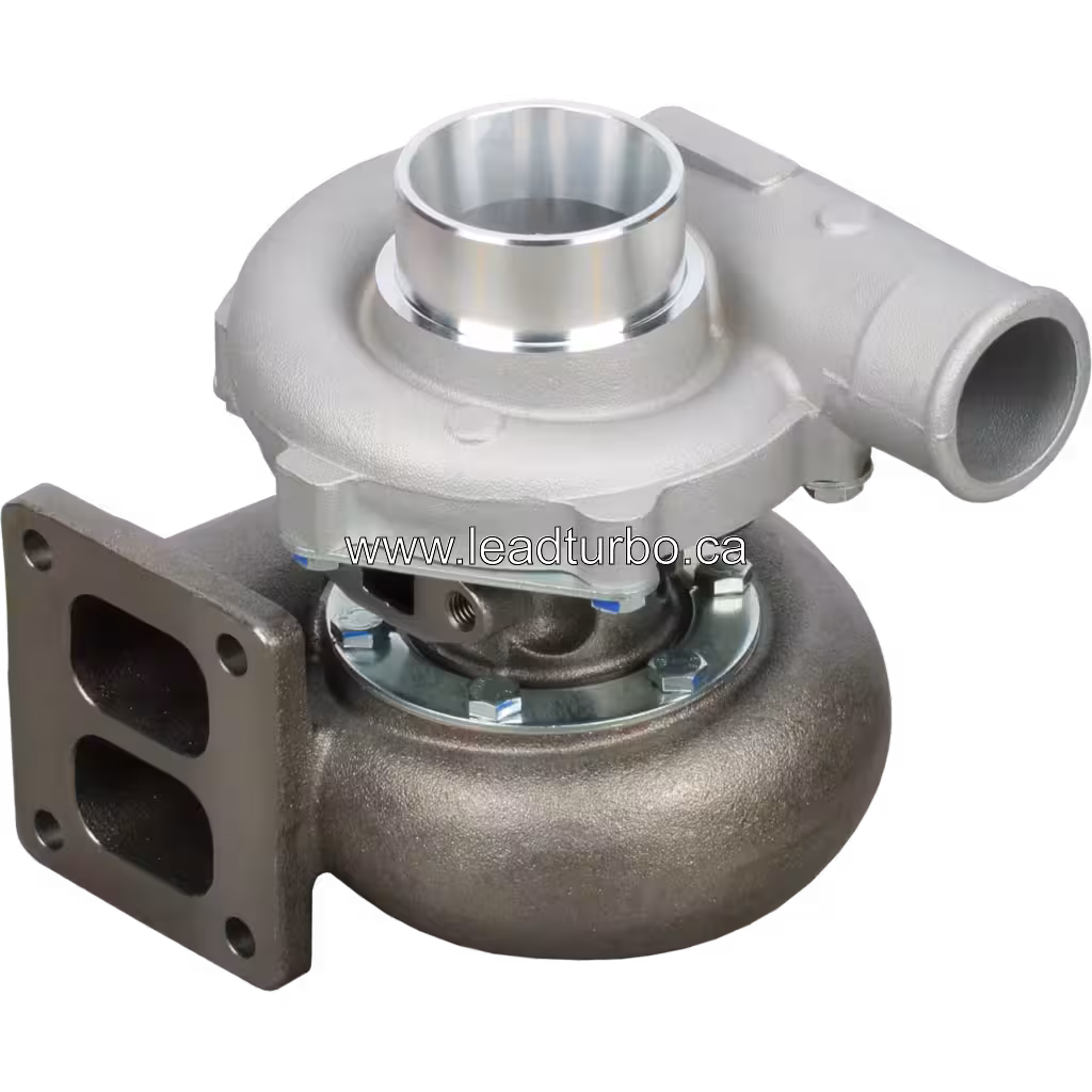 TO4B83 turbocharger top view showing exhaust flange and compressor inlet