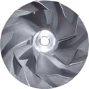 Silver metallic turbocharger compressor wheel with curved blades