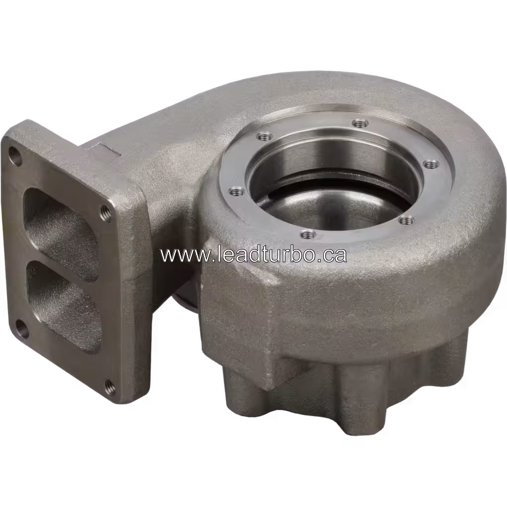 HX50W turbocharger turbine housing top view showing mounting studs