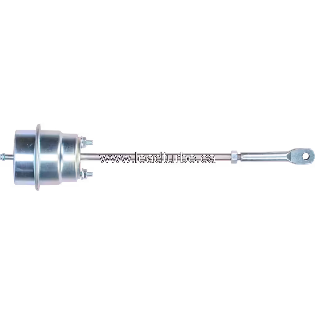 Front view of 5325697-140psi-210mm turbocharger actuator with cylindrical housing and pushrod