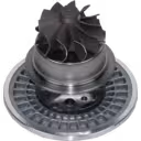 45-degree bottom view of K27 turbo core showing turbine wheel and bearing housing
