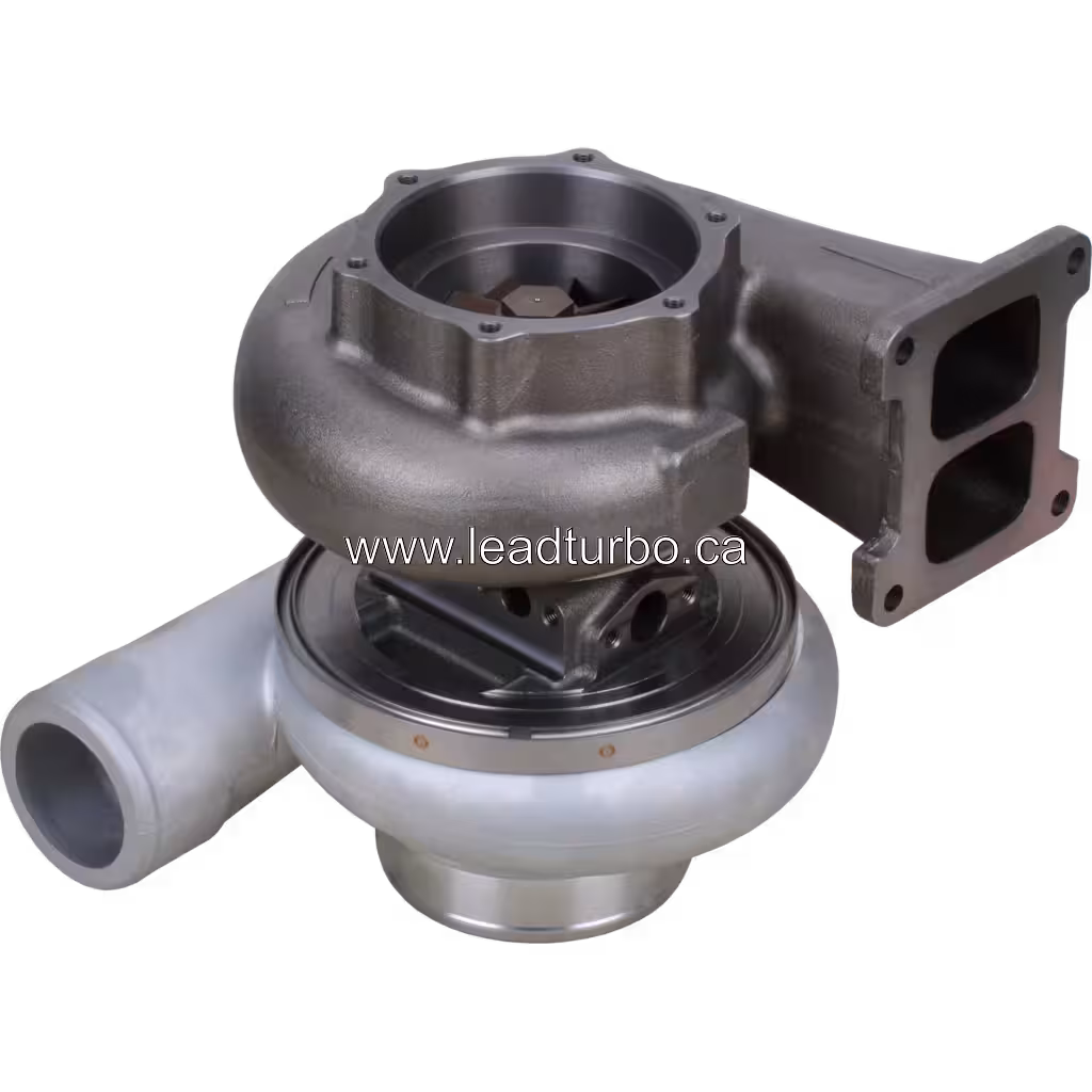 6502-52-5040 turbocharger bottom view showing turbine housing and compressor housing