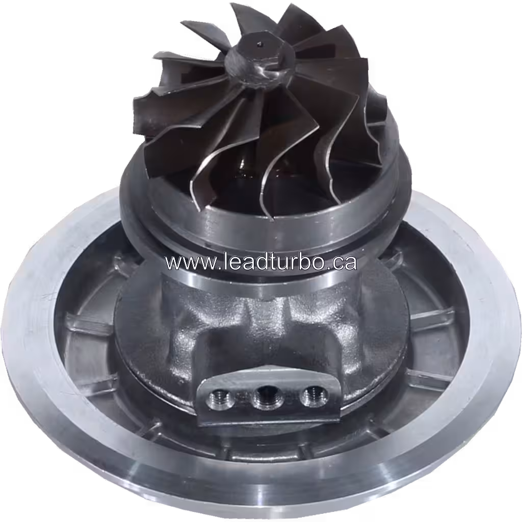 Bottom view of 6505-51-7810 turbo core with three-hole mounting flange