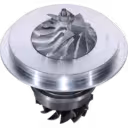 Top view of Komatsu SA6D140E-2A turbo core showing turbine wheel and housing