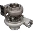 Bottom view of 6505-67-5010 turbocharger showing turbine housing and mounting flange