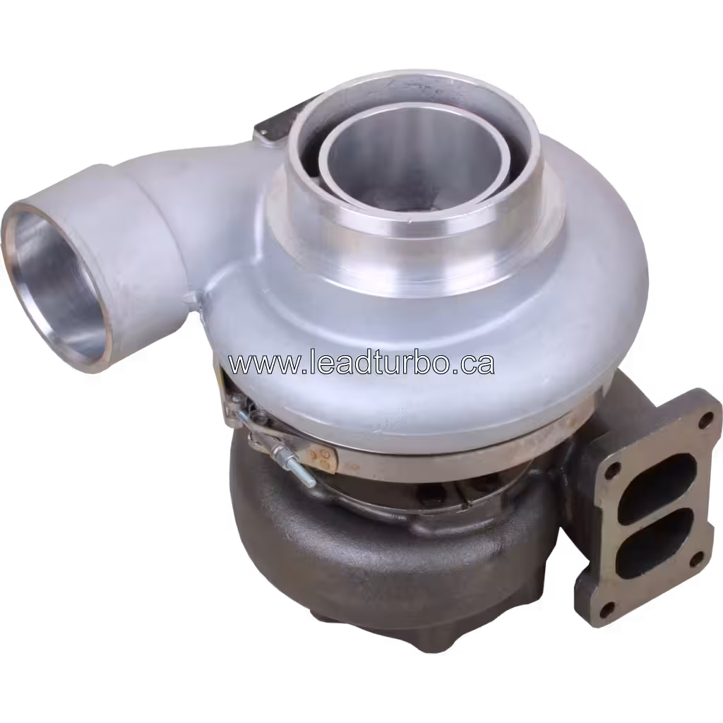 Top view of KTR110L-F84PW turbocharger showing compressor housing and coolant lines
