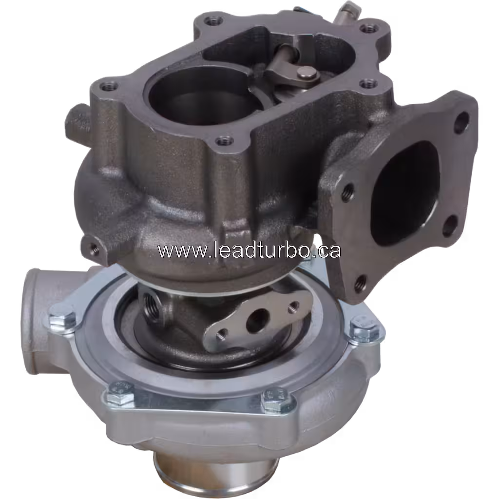 700716-5009 turbocharger bottom view with dark grey turbine housing