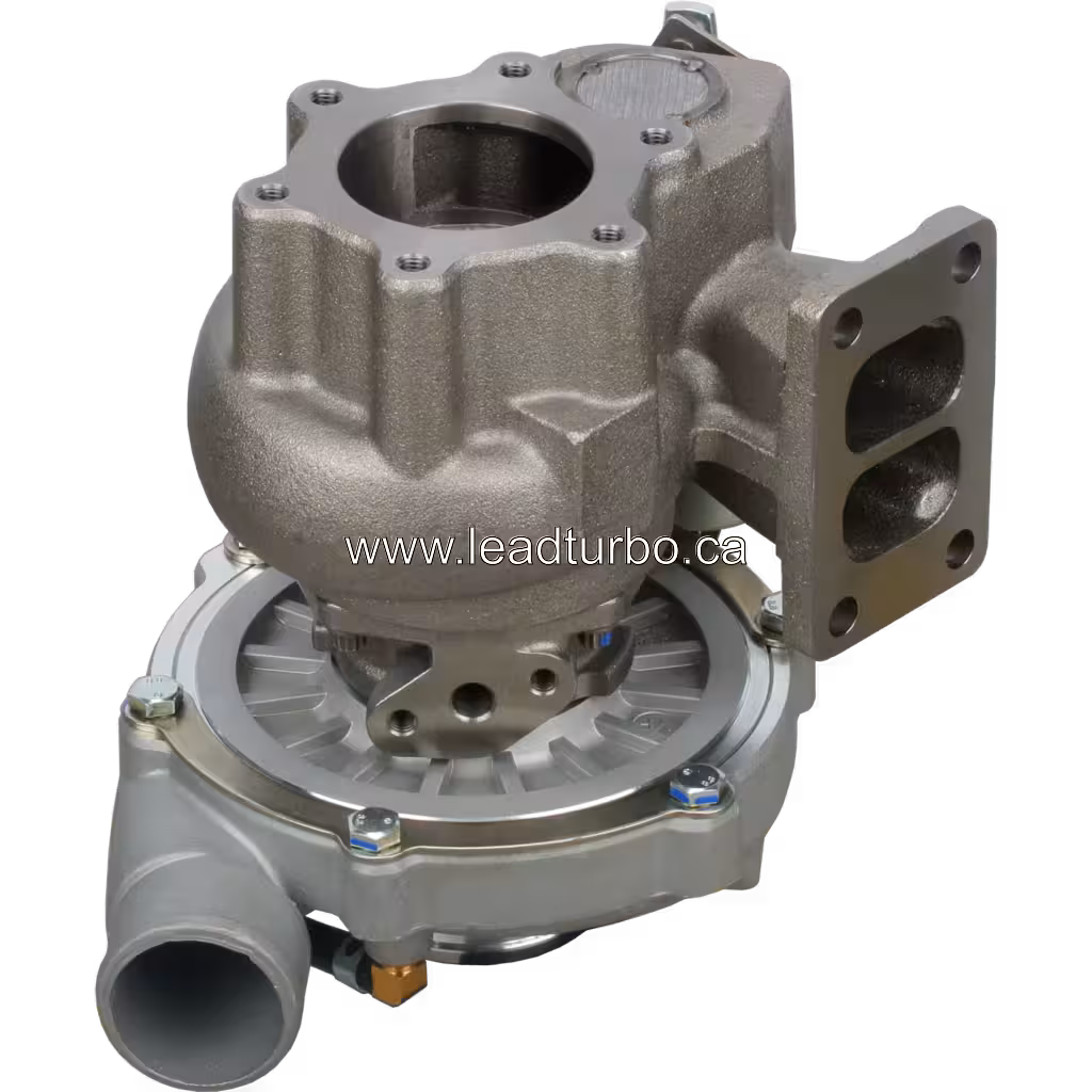Bottom 45-degree view of 709942-5009 turbocharger assembly