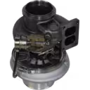 Bottom view of 750058-5001 turbocharger showing internal turbine wheel and cast-iron housing