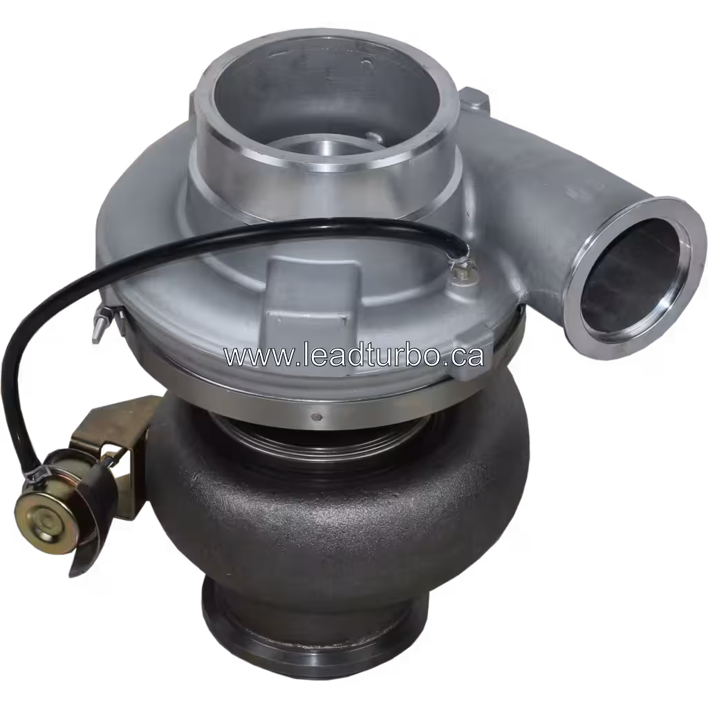 GTA5008BS turbocharger actuator with cable and brass component on CAT C15 replacement unit