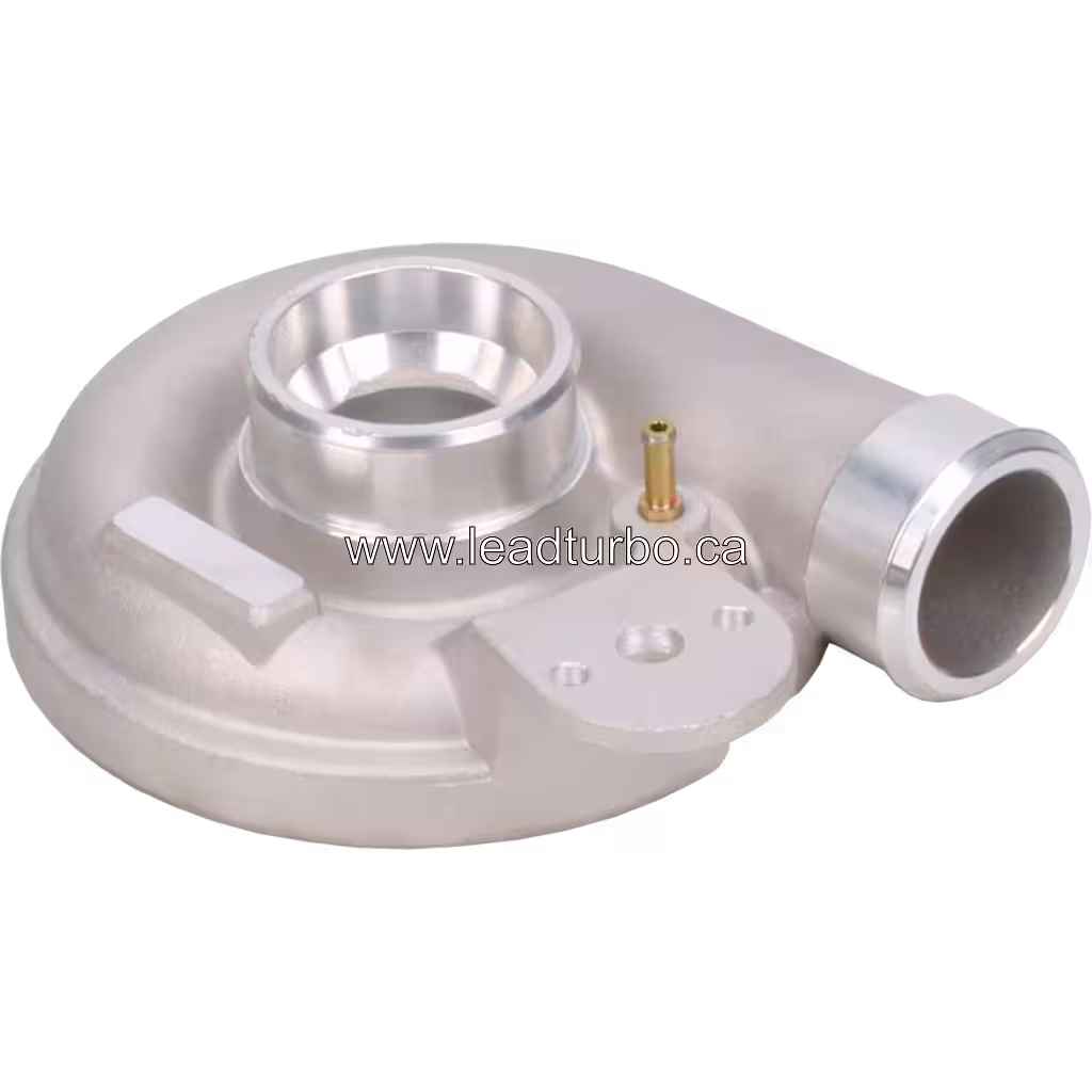 Compressor housing 721260-0001 GT2556S vue 45 degrés montrant le tuyau d'admission et les trous de fixation