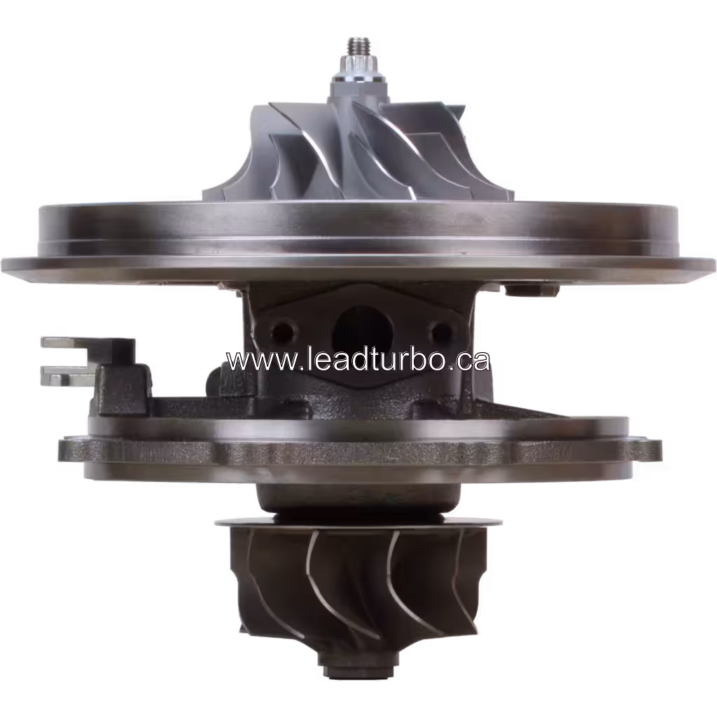 Vue avant du core de turbocompresseur J96 pour 752389-0007 montrant les roues compresseur et turbine