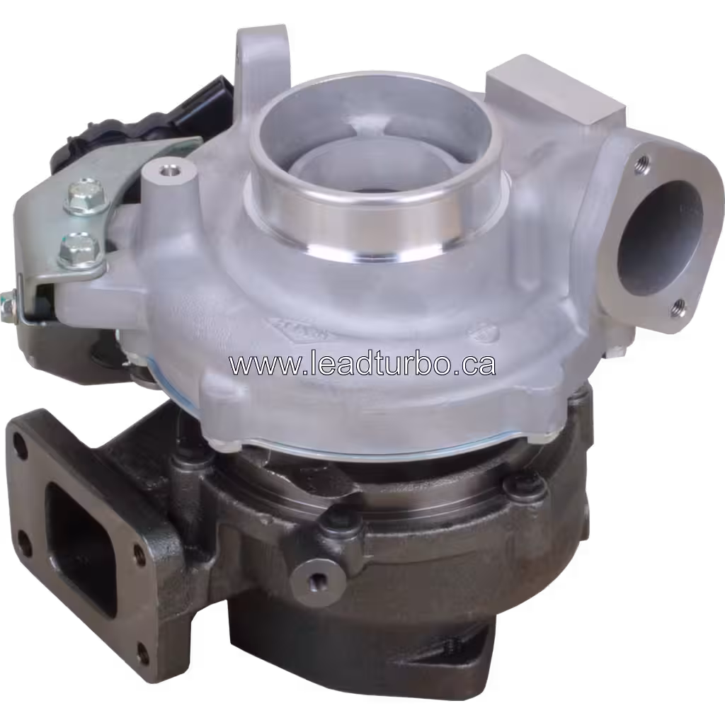 Turbocompresseur Hino J05E 783801-0029 vue en diagonale montrant l'actionneur latéral