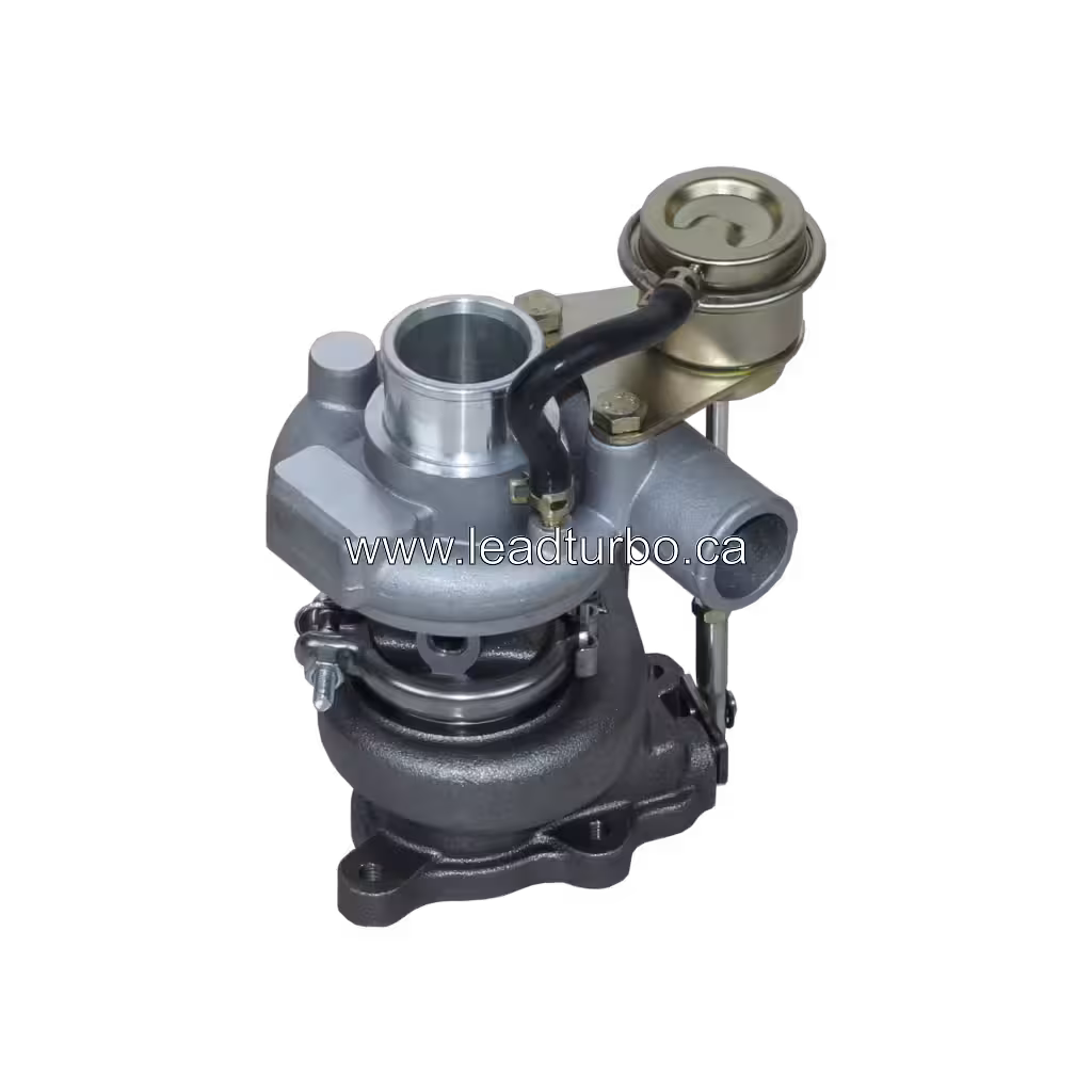 Kubota V2003T turbocharger replacement part showing exhaust inlet port and mounting bracket