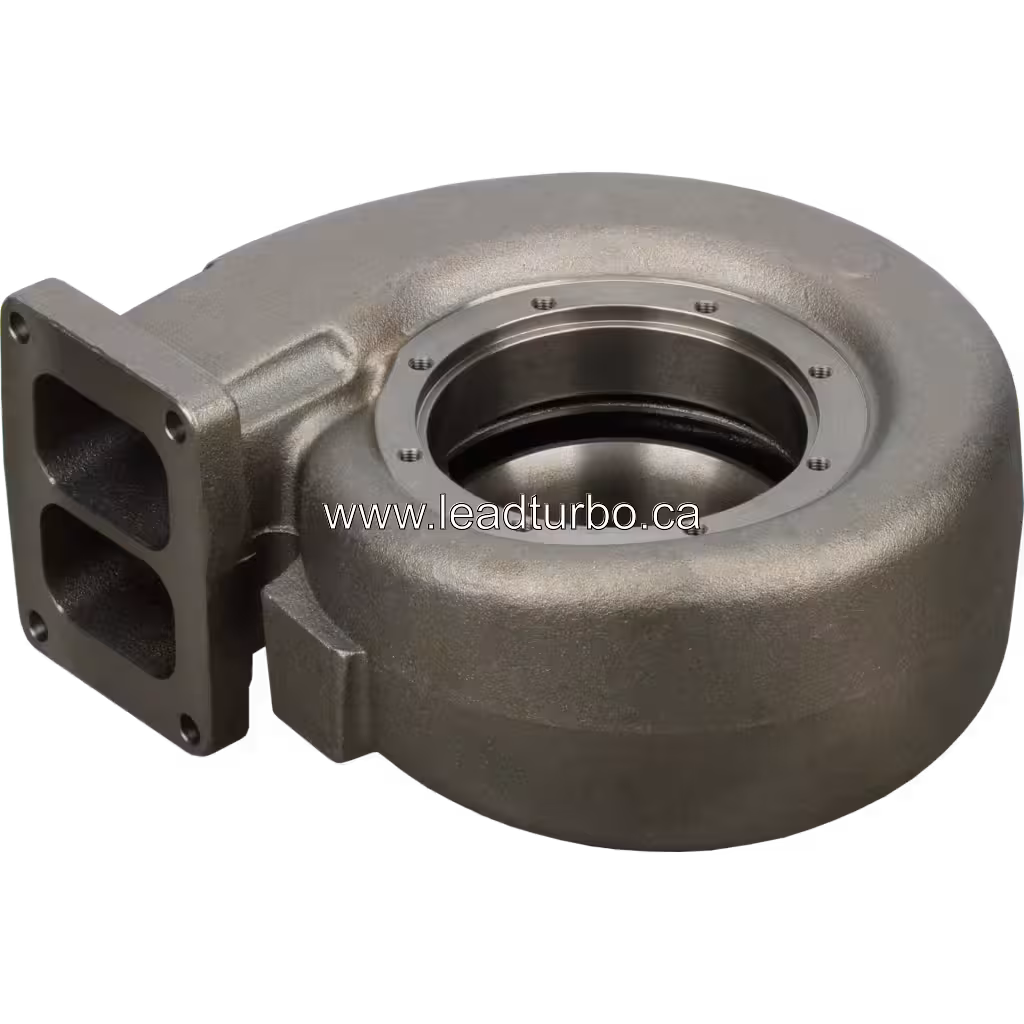 Bottom view of aftermarket turbine housing with machined central opening