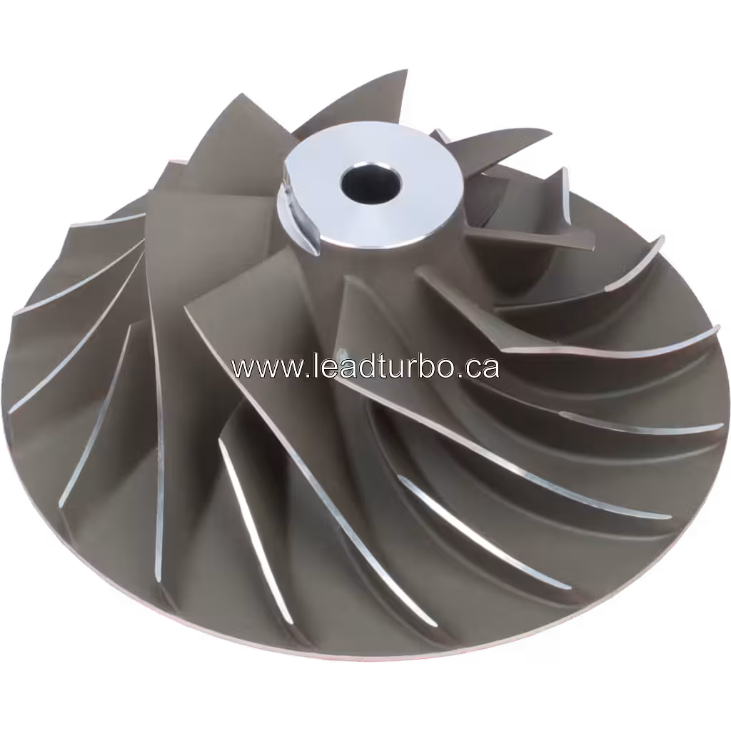 Top view of Cummins IPA compressor wheel showing central hub