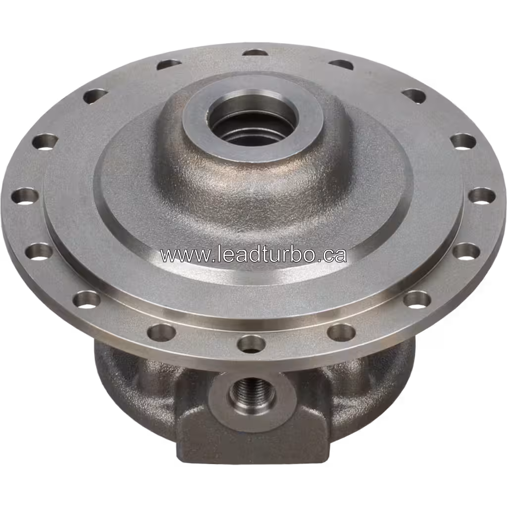 Bottom view of 3594331 turbo bearing housing showing internal threading