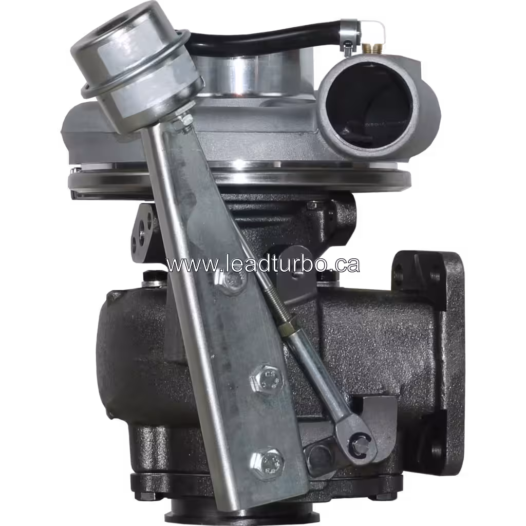 4035199 HX35W turbocharger front view with silver compressor housing and black turbine housing