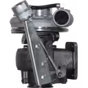 4035199 HX35W turbocharger front view with silver compressor housing and black turbine housing