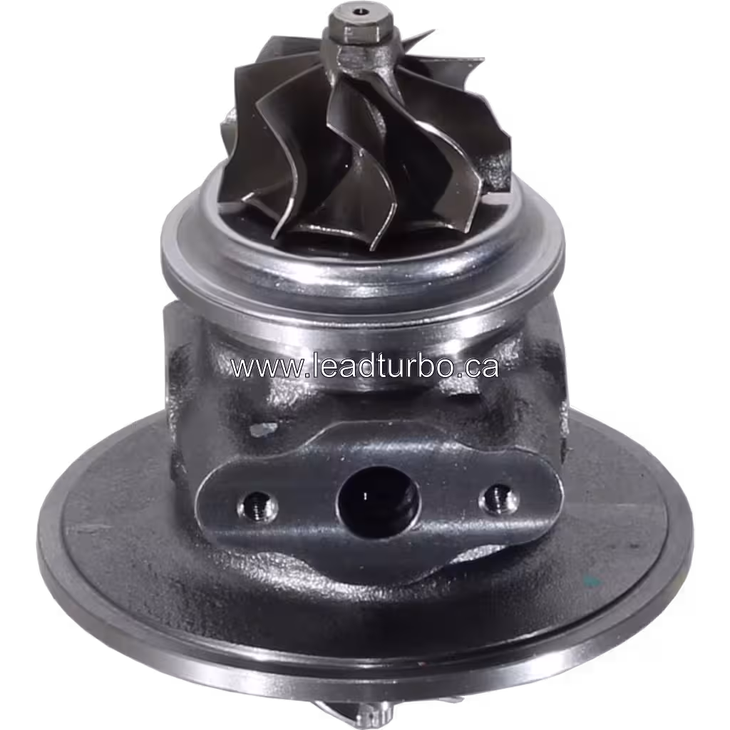 Bottom view of 431876-0145 core showing turbine wheel and mounting flange