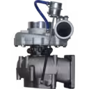 452281-5016 GT4294S turbocharger front view with silver compressor housing and blue actuator hose