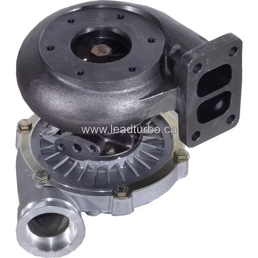 466588-5003 turbocharger bottom view with radial cooling fins and hex-head fasteners