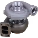 TO4E04 turbocharger top view showing rectangular exhaust flange and central bearing housing