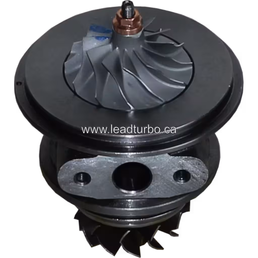 TD04-09B turbo core top 45-degree view with central bearing housing and mounting holes