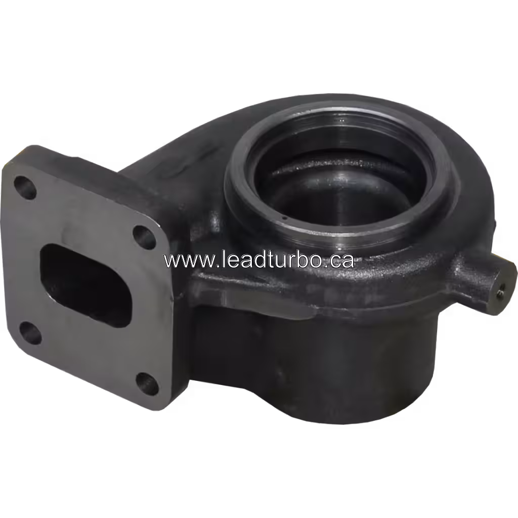 Aftermarket TD05 turbine housing bottom view with machined base