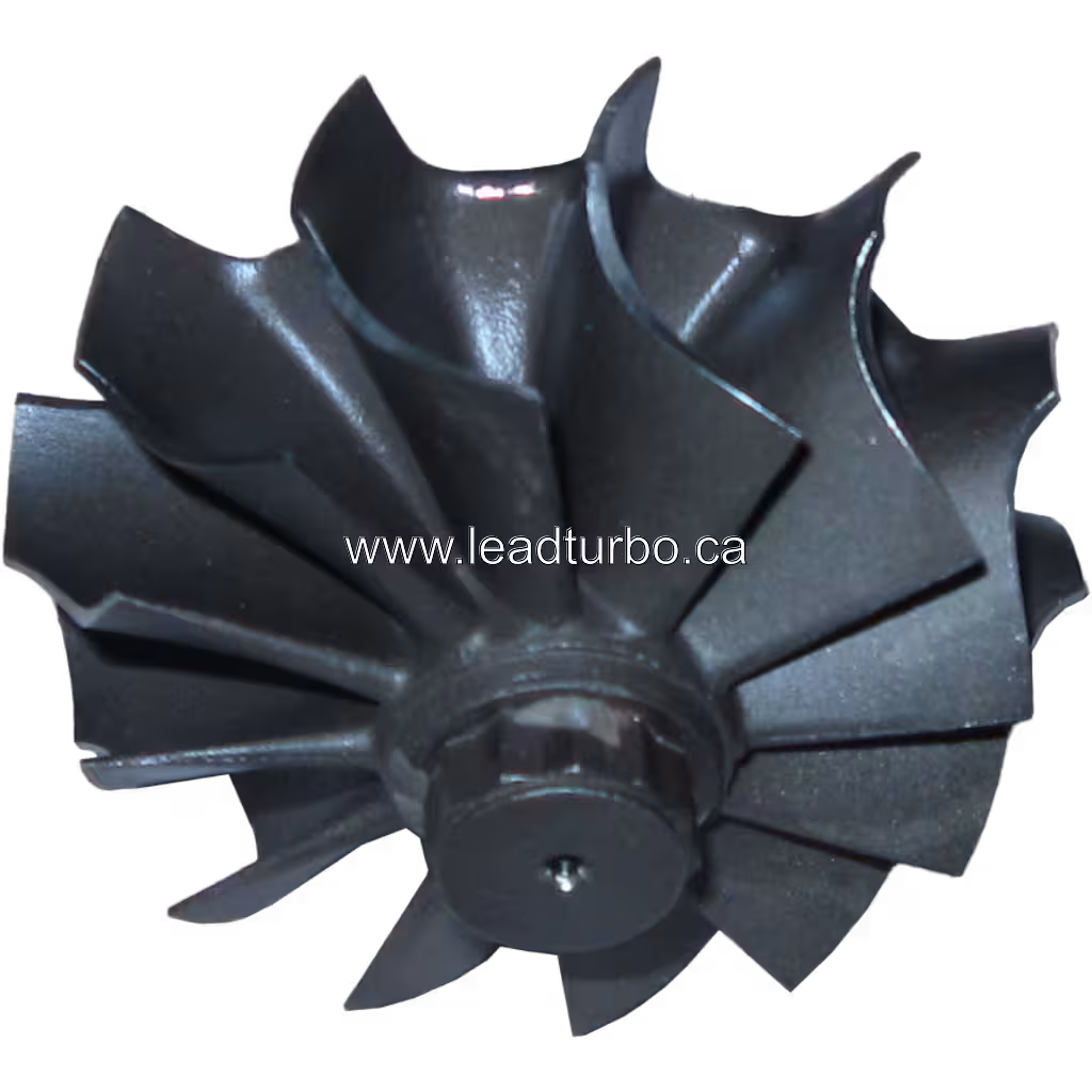 J96 turbocharger turbine wheel top view with curved blades
