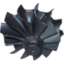 J96 turbocharger turbine wheel top view with curved blades