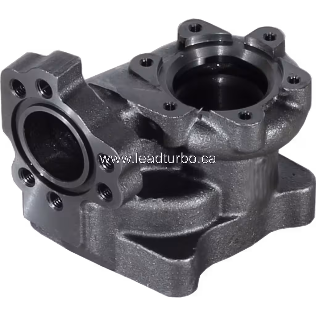 Bottom 45-degree view of 53031008008 turbine housing casting details and exhaust port