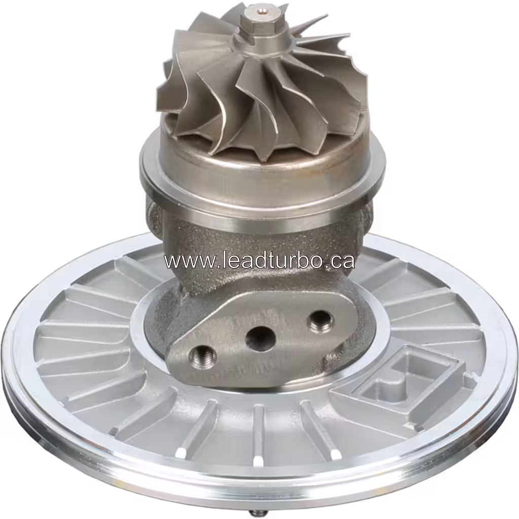 Bottom view of Volvo Penta TAMD31 turbo core with turbine wheel and housing