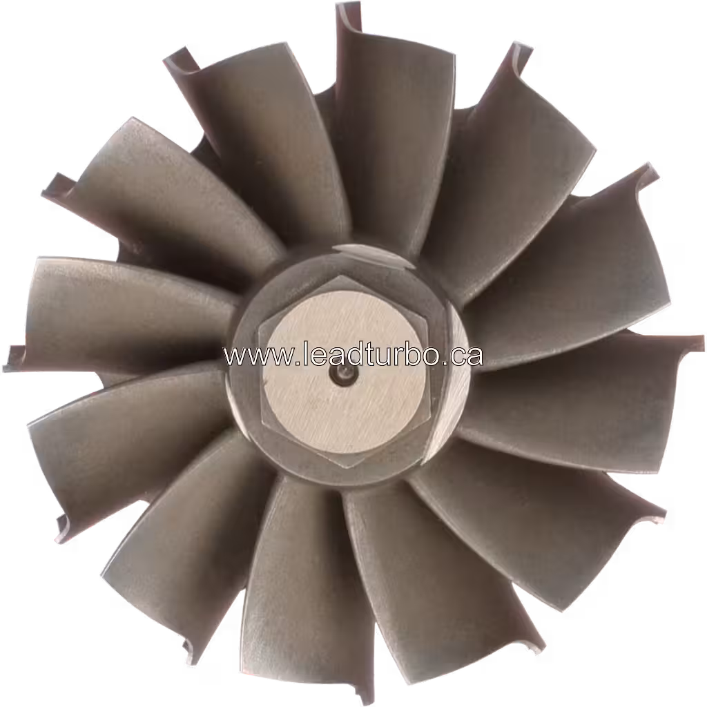 Front view of 754193-0003 turbine wheel showing blade curvature