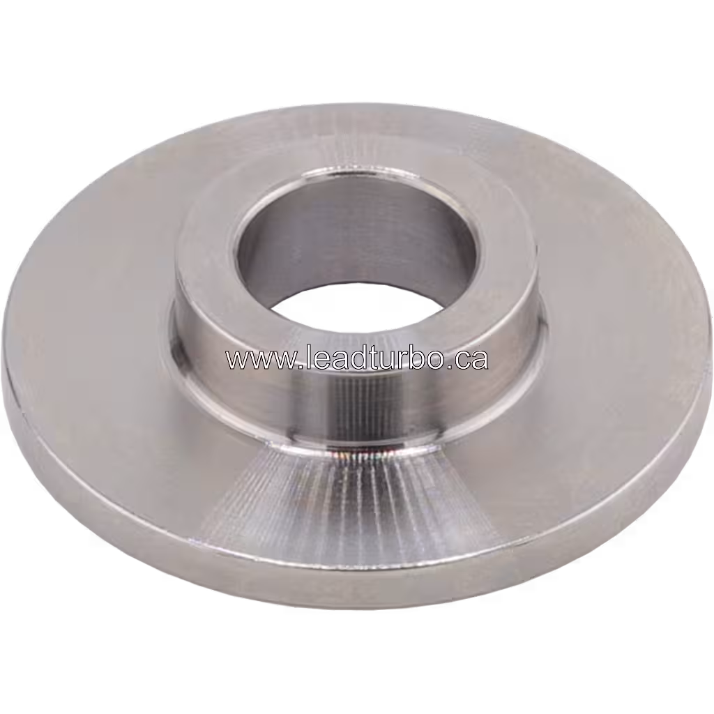 Machined metal thrust ring with central bore and flange