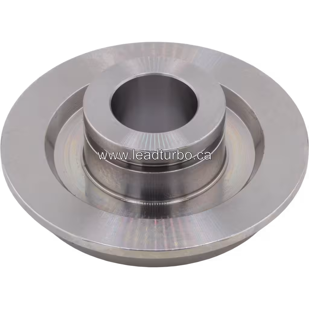 Top view of HX83 turbo thrust ring showing stepped cylindrical profile and radial machining marks