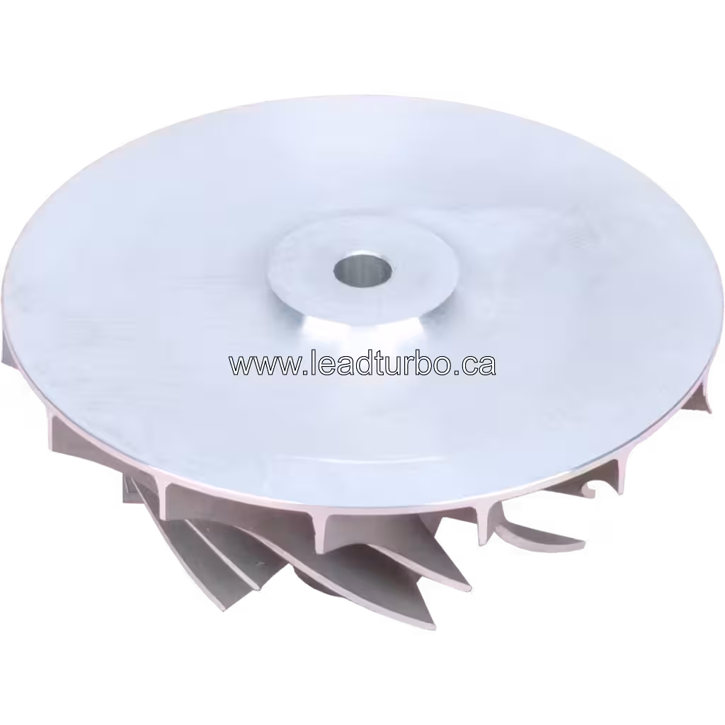 Top view of J96 turbo compressor wheel showing circular shroud