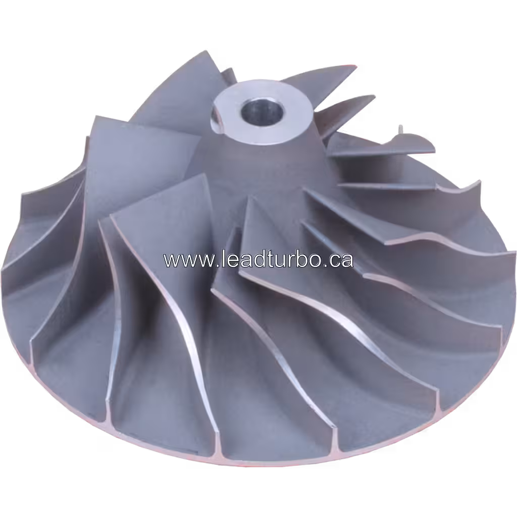 Metallic compressor wheel with curved blades and central bore