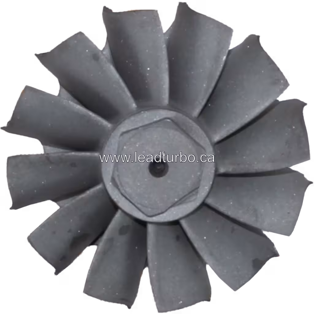 Vue de dessus de la roue de turbine J96 montrant la courbure des aubes