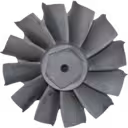 Vue de dessus de la roue de turbine J96 montrant la courbure des aubes