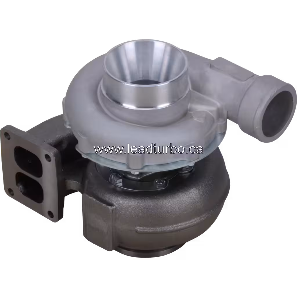 Vue de face du turbocompresseur 3801489 pour Cummins L10 avec entrée de compresseur usinée