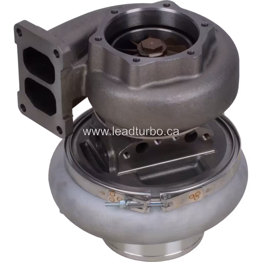 Vue de dessous du turbocompresseur 6505-67-5010 avec flange de montage et logement de l'actionneur