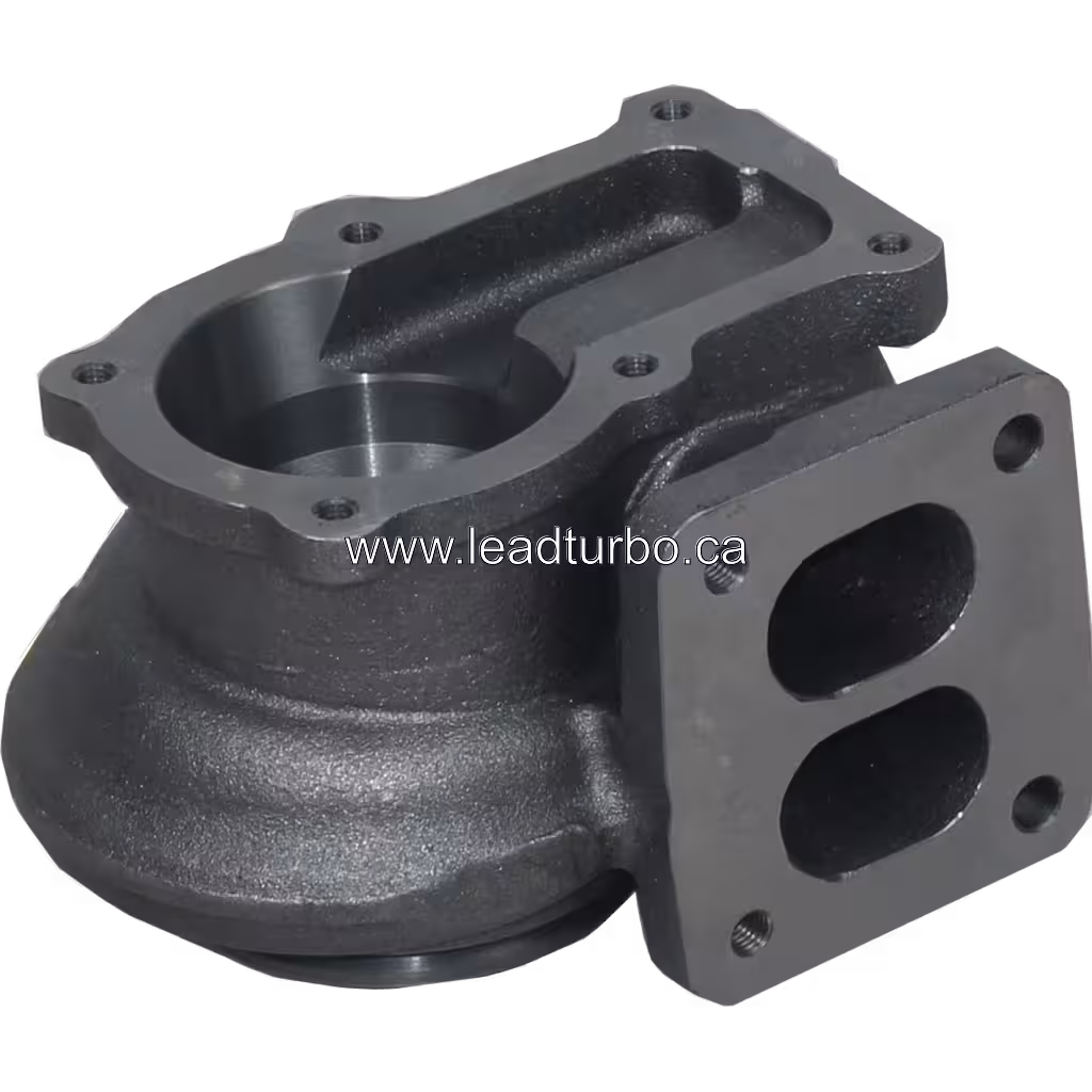RHG6 turbine housing top view showing coolant passage and mounting holes