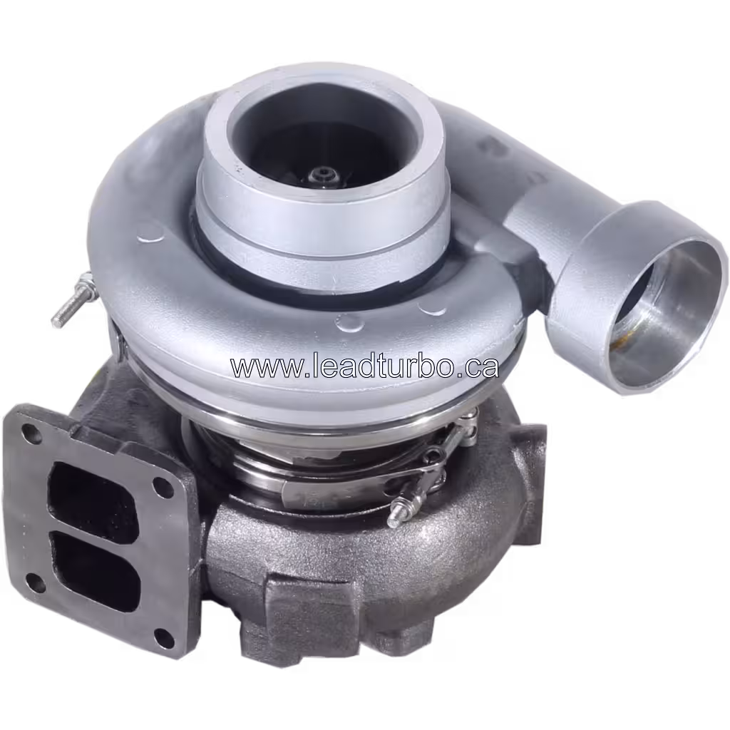 0070966999 turbocharger top view with dark cast-iron turbine housing and V-band clamp