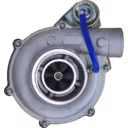 Front view of 17201E0A40 GT3576 turbocharger with silver compressor housing and V-band flange