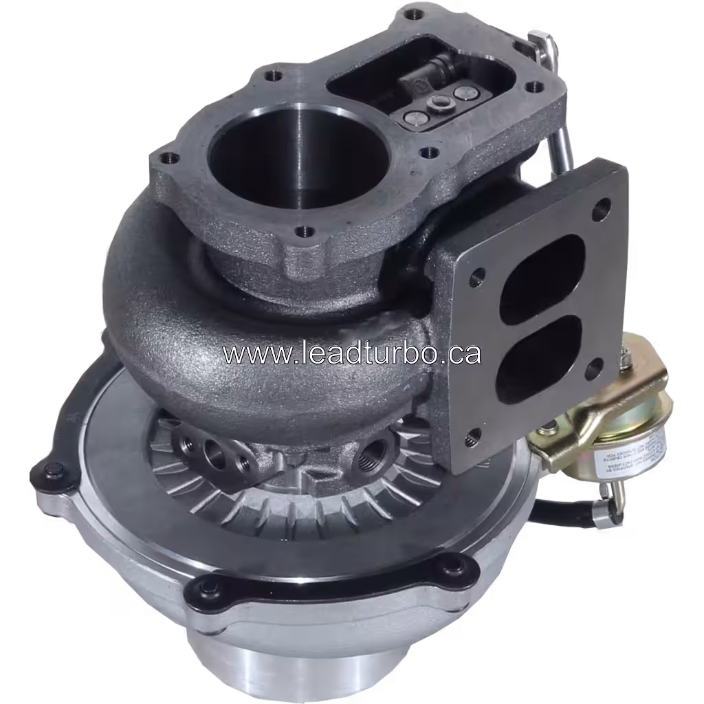 HINO J08C turbocharger with black pressure hose and mechanical related hardware
