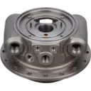 Side view of HX83 bearing housing showing threaded ports and mounting flange