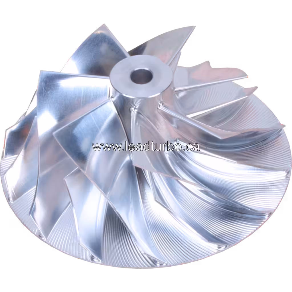 45-degree top view of HE400VG compressor wheel blades