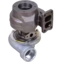 318706 turbocharger bottom view showing mounting flange and exhaust ports